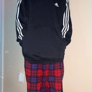 Adidas Black Sweatshirt with Red Checkered Pants
